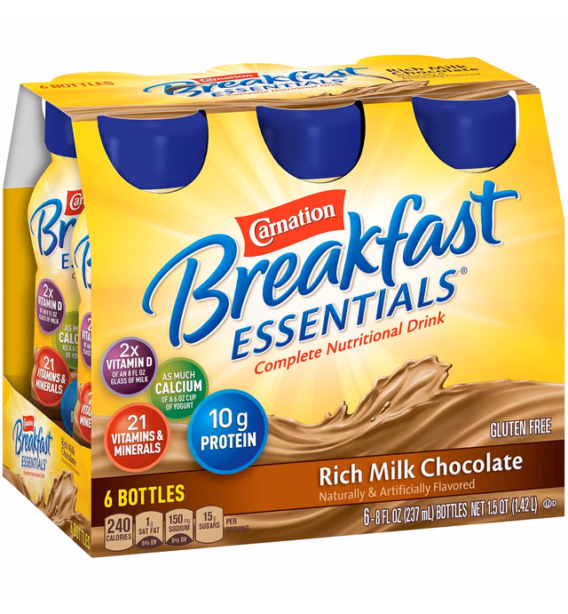 Carnation Breakfast Essentials Ready-to-Drink, Rich Milk Chocolate, 8 FL OZ Bottle (Pack of 6) (Packaging May Vary)