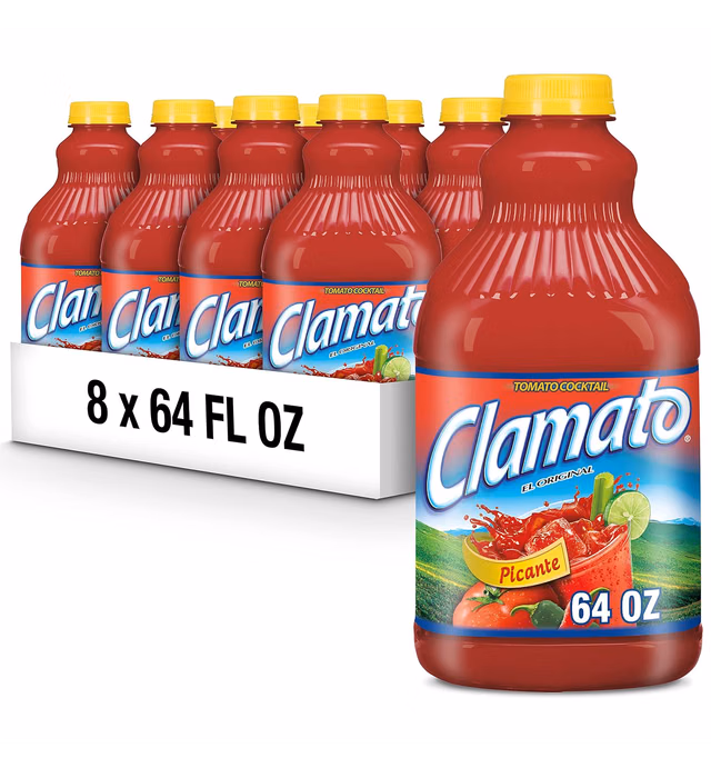 Clamato Picante Tomato Cocktail, 64 fl oz bottles (Pack of 8)