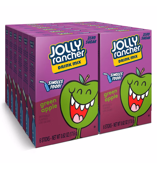 Jolly Rancher Singles To Go Powdered Drink Mix, Green Apple, 72 Total Servings, Sugar-Free Drink Powder, Just Add Water, 0.62 Ounce (Pack of 12)