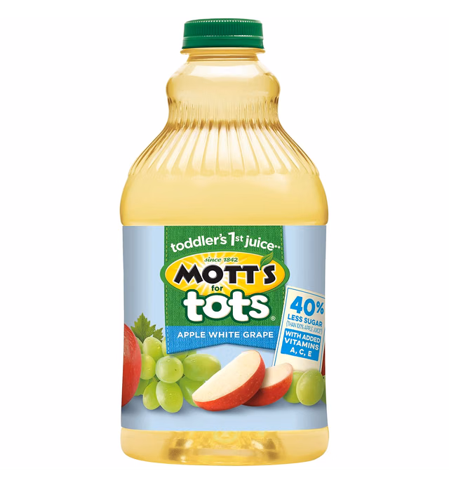 Motts Inc for Tots 40% Less Sugar Apple White Grape, 64 oz.
