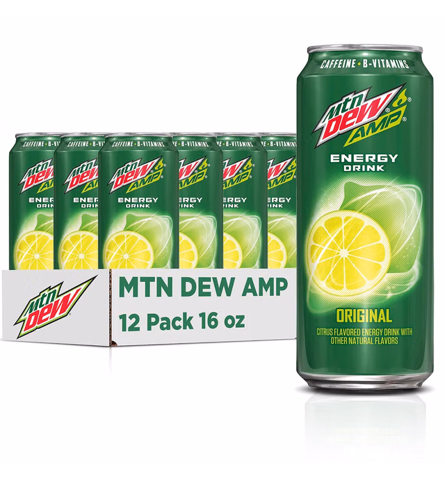 Amp Energy, Original, Caffeine, B Vitamins, 16 Fl Oz. Cans (12 Pack)
