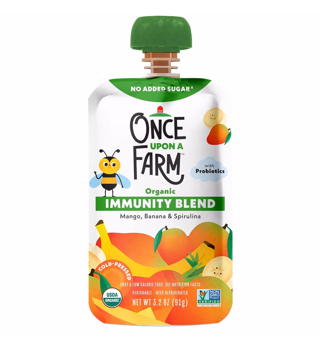 Once Upon a Farm Organic Mango Banana Spirulina Immunity Blend, 3.2 Oz Pouch
