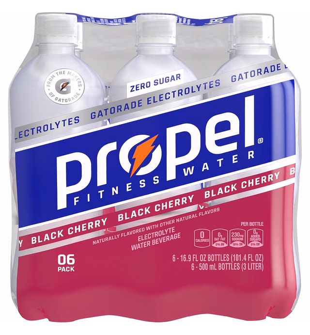 Propel Water Black Cherry Flavored Water With Electrolytes, Vitamins and No Sugar 16.9 Ounces (Pack of 6)