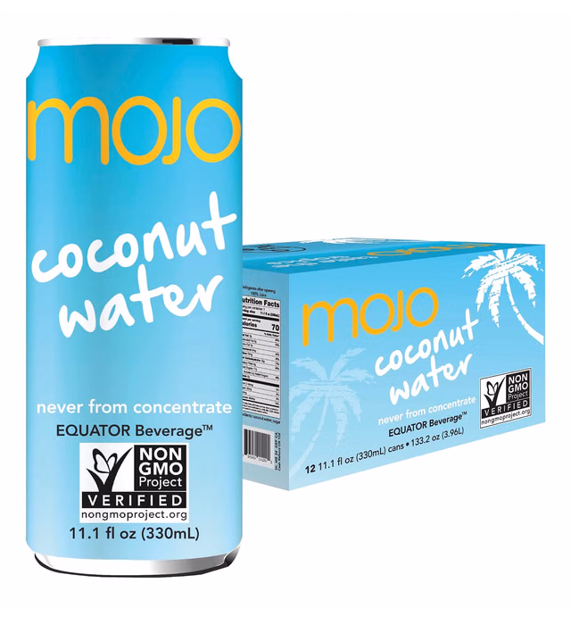 MOJO Coconut Water |Hydration & Sports Drink |Electrolytes 1043 mg | Vitamin B & C | Super Hydration for Skin & Body | Zero Fat & Cholesterol | 11.1 Oz (Pack Of 12)