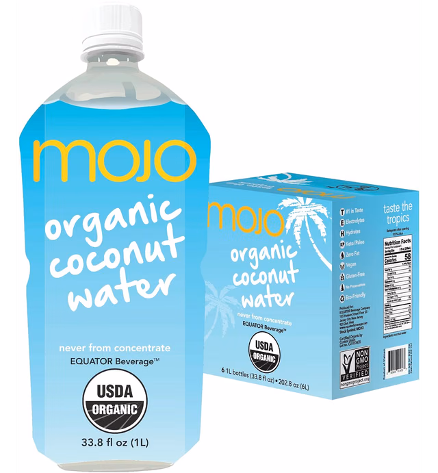 MOJO Organic Coconut Water | Hydration & Sports Drink | Electrolytes 1043 mg | Vitamin B & C | Super Hydration for Skin & Body | Zero Fat & Cholesterol | 33.8 Oz (Pack Of 6)