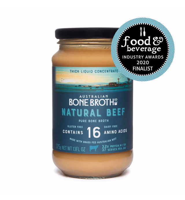 Australian Beef Bone Broth Concentrate - Natural Beef Flavor - Instant broth beverage, Gluten Free. No Herbs or Spices 13oz Jar