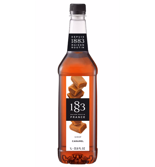 1883 Caramel Syrup - Flavored Syrup for Hot & Iced Beverages, Rich, Full-Bodied Taste, All-Natural - Gluten-Free, Vegan, Non-GMO, Kosher, Preservative-Free, Made in France | Plastic Bottle 1 Liter (33.8 Fl Oz)