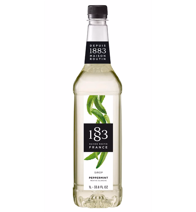 1883 Peppermint Syrup - Flavored Syrup for Hot & Iced Beverages - Gluten-Free, Vegan, Non-GMO, Kosher, Preservative-Free, Made in France | Plastic Bottle 1 Liter (33.8 Fl Oz)