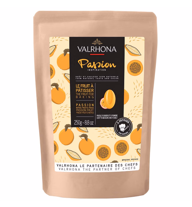 Valrhona Passion Fruit Couverture (Feves). 100% All Natural. No Preservatives. No Added Color. Made with Freeze Dried Passion Fruit Powder. Easy Melt. Intense Color and Flavor. 250g (Pack of 1)