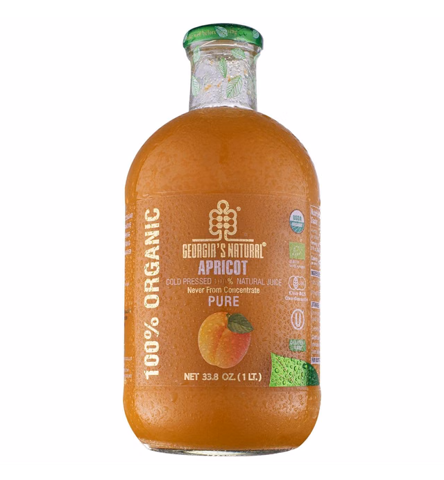 Georgia’s Natural Organic Apricot Juice – All-Natural, Cold Pressed Pure Juice Rich in Vitamins A, C, K, Fiber – Not From Concentrate – No Added Sugars or Water – No Gluten, GMOs, Preservatives – 33.81 Fl Oz Bottle