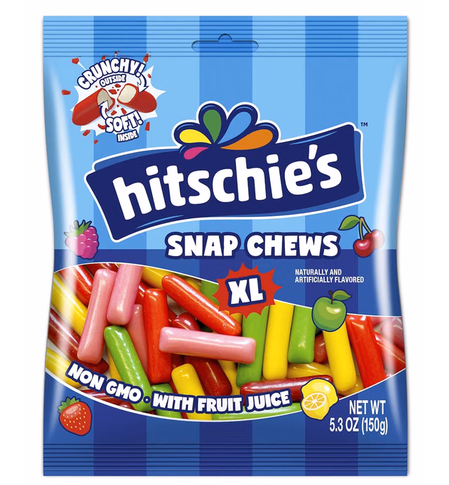(6 bags x 150g) Hitschie's Original XL Snap Chews Mix 5.3 oz Hitschies chewy candy made with fruit juice non gmo made in germany