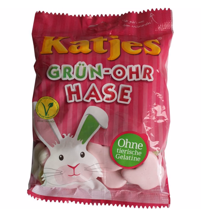 Katjes Gruen-Ohr Hase - Green Ear Bunny, 1 Bag of 200g - 7Oz