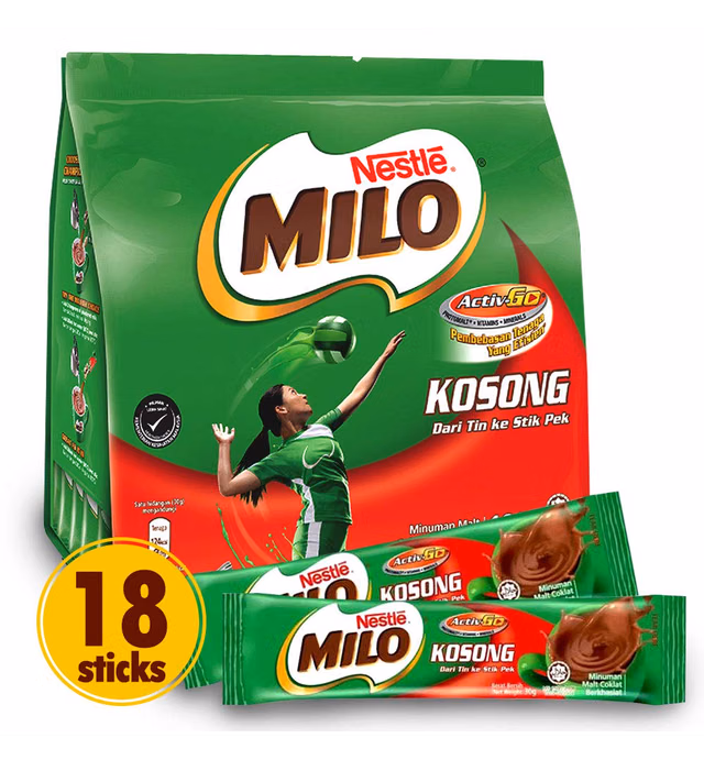 NESTLÉ MILO Chocolate Powder - Instant Malt Chocolate Milk Powdered Drink, ORIGINAL - On The Go Fortified Powder Energy Drink - Less Sweet than Milo 3 in 1 - Imported from Malaysia, 18 Sticks