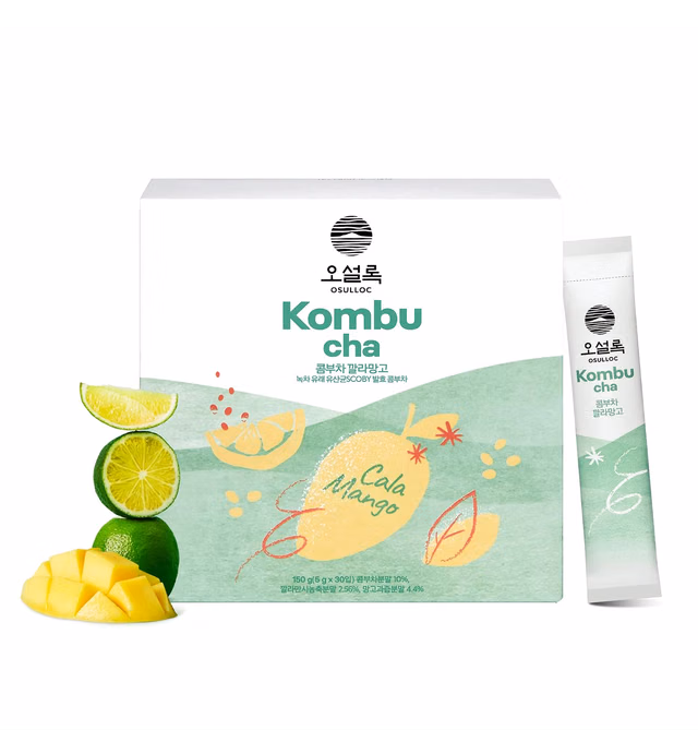 Osulloc Kombucha Tea Calamango (Calamansi & Mango Blending), Sparkling Powdered Mix Beverage, No added sugar, 30 Sticks, 5.3oz