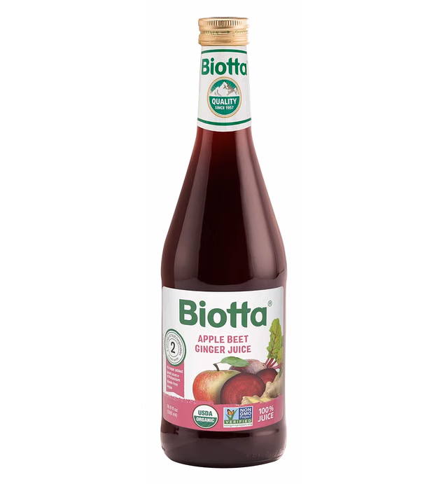 Biotta Organic Apple Beet Ginger Juice - 100% Juice Superfood Blend with Organic Apple Juice, Beetroot Juice & Ginger Root Juice (16.9 Fl Oz, Pk of 6)