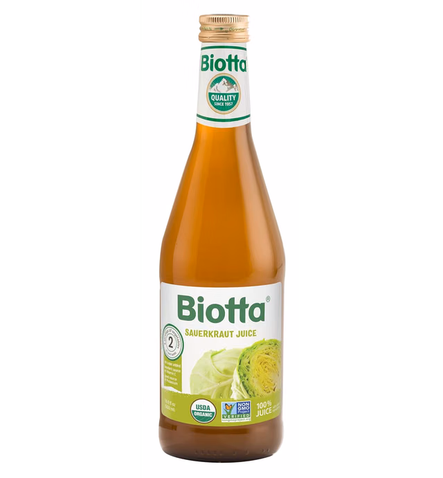 Biotta Organic Sauerkraut Juice - 100% Fermented White Cabbage Juice - Superfood For Optimal Gut Health & Digestion - Excellent Source of Vitamin C & Good Source of Potassium (16.9 Fl Oz, Pk of 6)