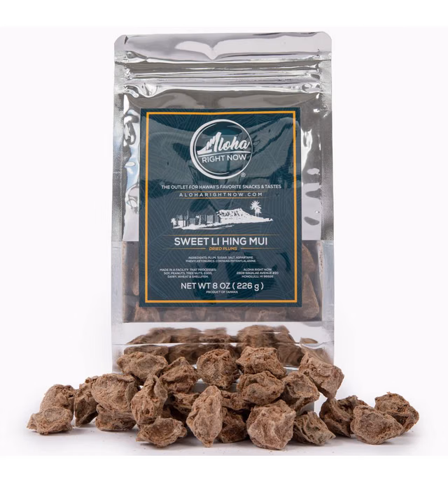 Aloha Right Now - Sweet Li Hing Mui Crack Seed Dried Plums (8 oz) - Li Hing Mui Candy for Snacking & Flavoring any Iced Beverage - Preserved Sweet Sour & Salty Asian Fruit Plum Seeds, Hawaiian Snacks