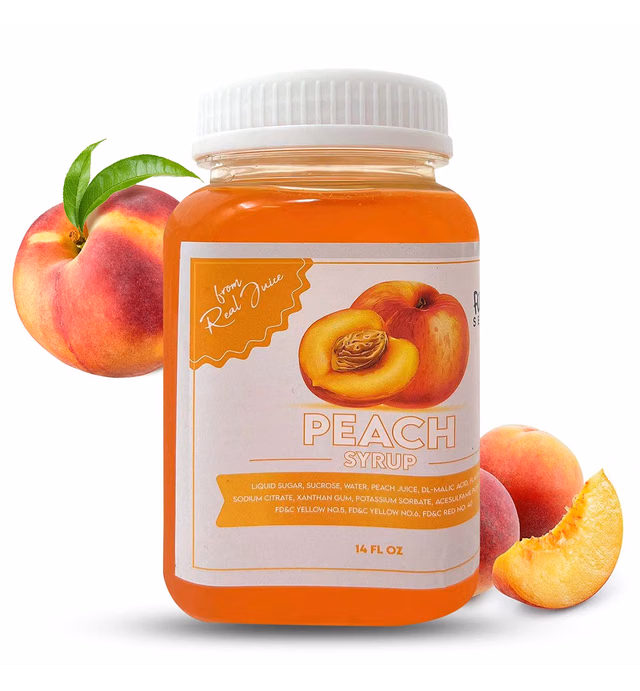 Fusion Select Peach Syrup –Flavor Enhancer Made from Real Juice for Bubble Tea, Yogurt, Snow Cones, Slushies Drinks, Shaved Ice, Soda, Cocktails 14 Oz