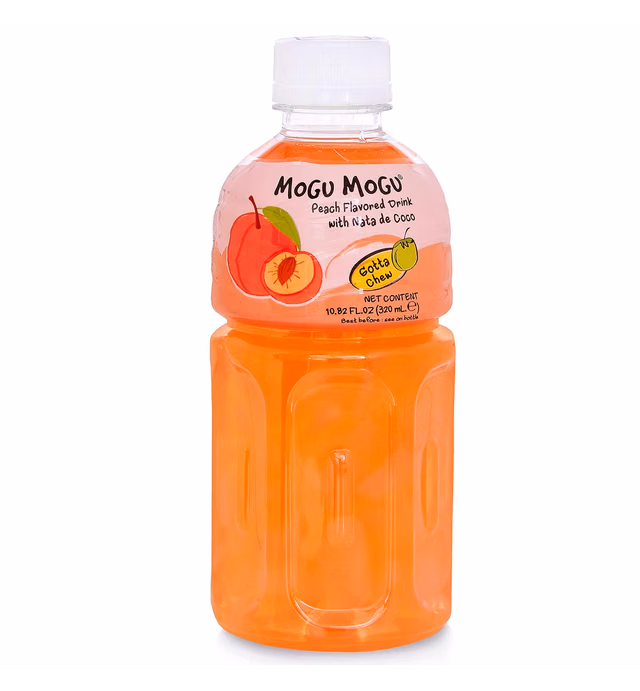 Mogu Mogu Juice with Nata De Coco, Peach Flavored, 6 Pack