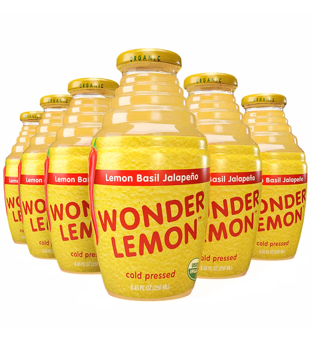 Wonder Lemon Organic Lemon Basil Jalapeno Cold Pressed Juice, 8.45oz (6 Pack)