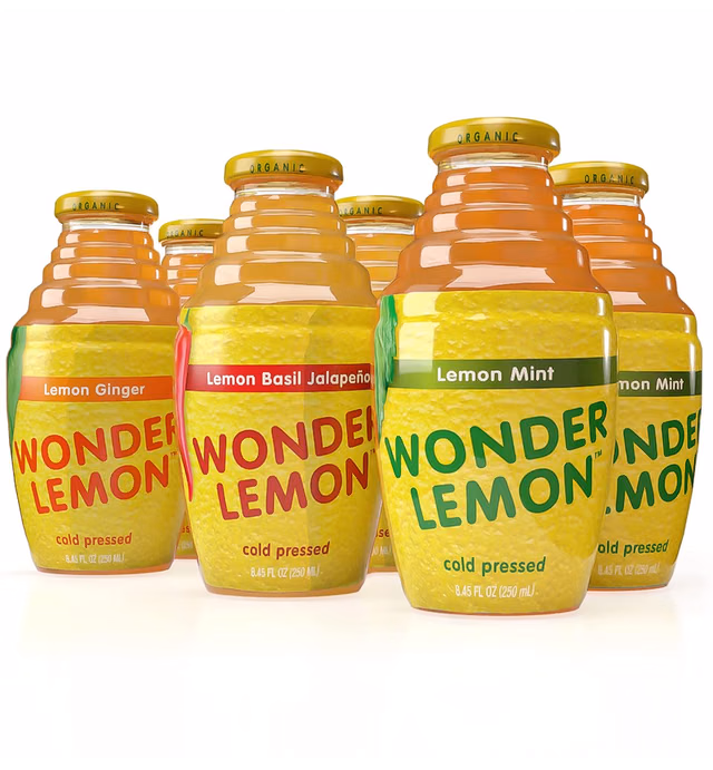 Wonder Lemon Organic Lemon Cold Pressed Juice, Variety Pack, 8.45oz, 6 Pack