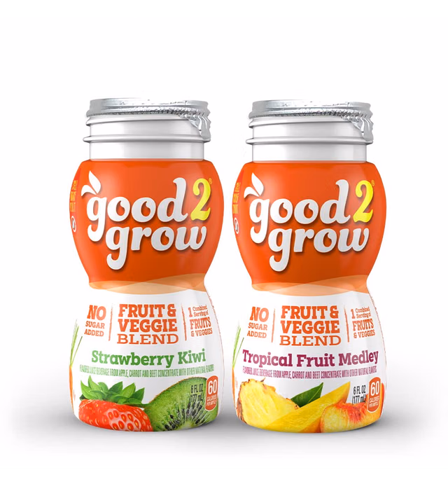 good2grow Strawberry Kiwi and Tropical Fruit Medley Juice 24-pack of 6-Ounce BPA-Free Juice Bottles, Non-GMO with Full Serving of Fruits and Vegetables. SPILL PROOF TOPS NOT INCLUDED