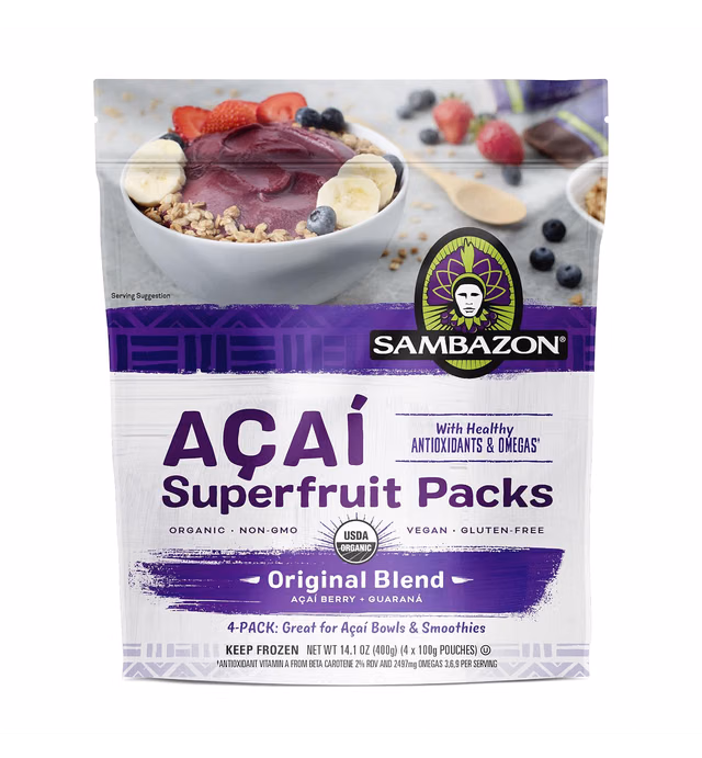 Sambazon Acai Berry and Guarana Smoothie Superfruit Pack, 1.41 Ounce, 4 Count