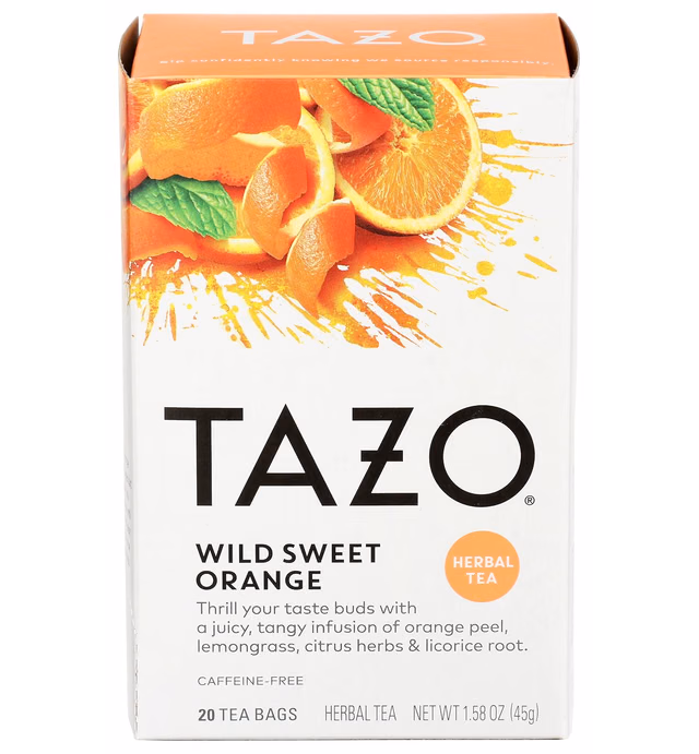 Tazo Herbal Tea Tea Bags For a Citrus Beverage Wild Sweet Orange Caffeine-Free 20 Tea Bags