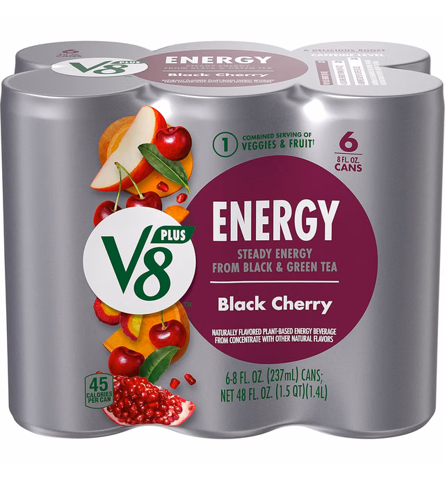 V8 +ENERGY Black Cherry Energy Drink, 8 Fl Oz Cans,6 Pack