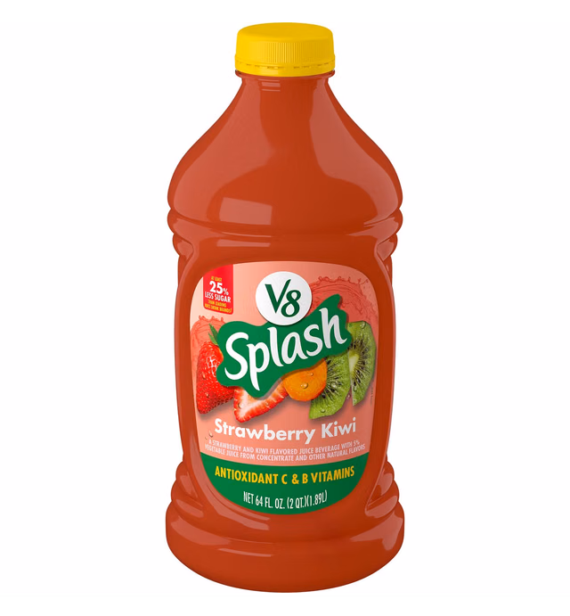 V8 Splash Strawberry Kiwi Flavored Juice Beverage, 64 FL OZ Bottle (Pack of 6)