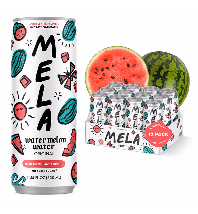 Mela Water Natural Watermelon Juice Drink, Electrolytes & Antioxidants, Natural Hydration, Coconut Water Alternative, Vitamin C, No Added Sugar, Natural, 11.15 fl oz (Pack of 12)
