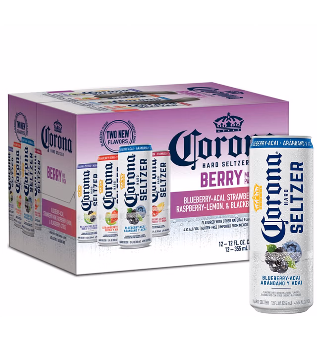 Corona Hard Seltzer Berry Mix Variety Pack Gluten Free, 12 pk, 12 fl oz Cans, 4.5% ABV with Blueberry Acai, Strawberry Kiwi, Raspberry, and Blackberry Lime Seltzers