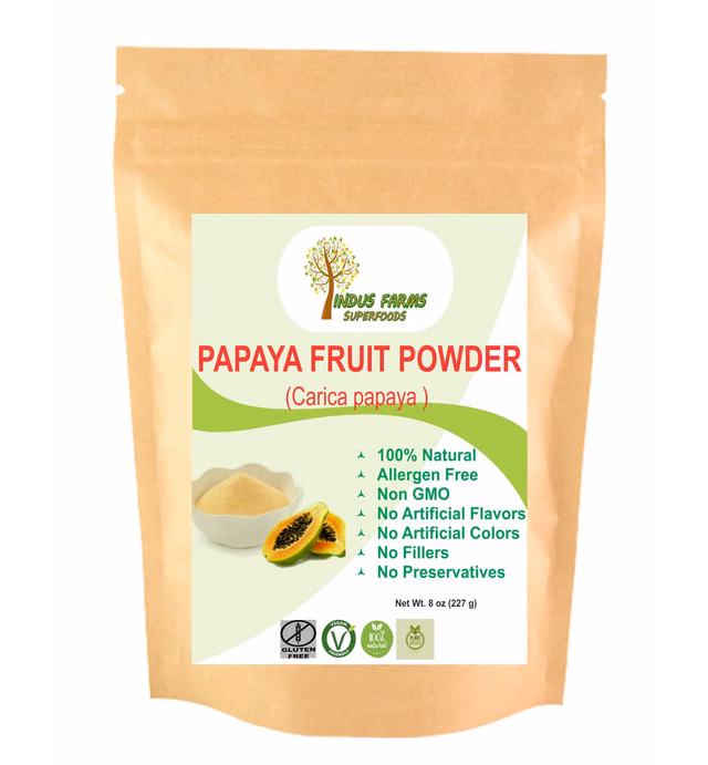 Indus Farms 100% Natural Papaya Fruit Powder, 8 oz, Nutritious Papain Meat Tenderizer, Marinades, Enhance your Baking Recipes, Smoothies, Salads, GMO-Free, Vegan