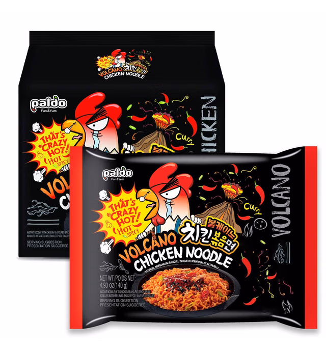 PALDO FUN & YUM Volcano Hot & Spicy Chicken Flavored Instant Ramen, 4.93 Ounce (Pack of 4)