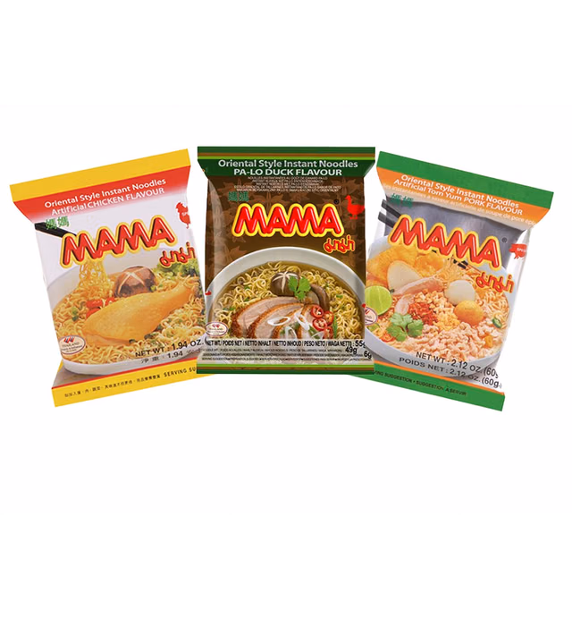 MAMA Noodles Ramen Oriental Variety 30 Pack, Chicken, Duck, Tom Yum Pork Flavors
