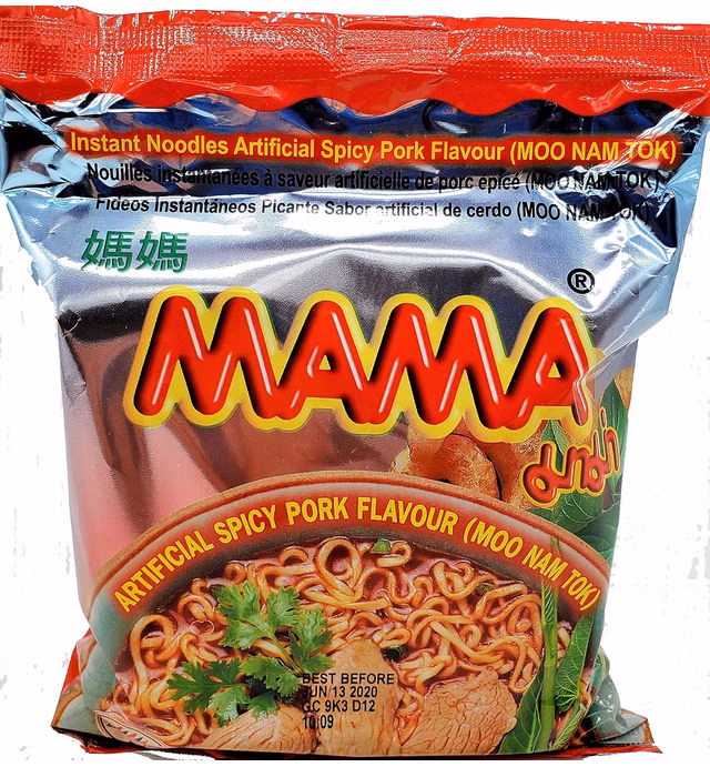 Mama Tom Yum Moo (Spicy Pork Flavor) Instant Noodle Packs of 30