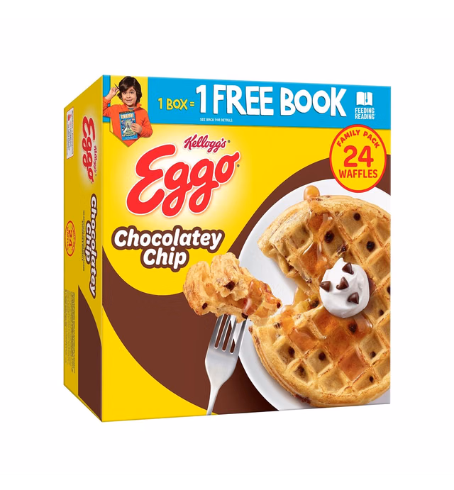 Eggo Frozen Waffles, Frozen Breakfast, Resealable, Family Pack, Chocolatey Chip, 29.6oz Box (24 Waffles)