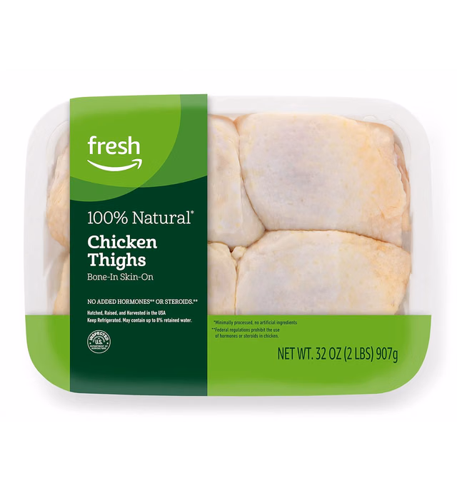 Fresh Brand – Chicken Thighs, 100% Natural, Bone-In Skin-On, 2 lb