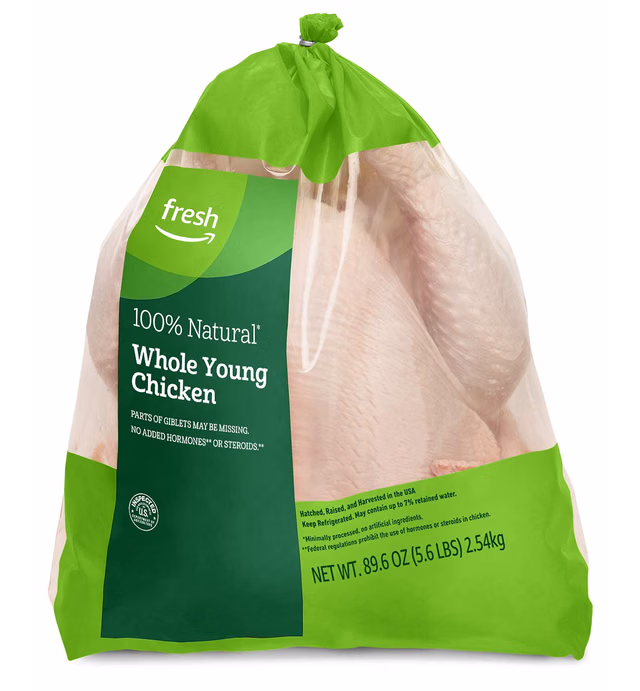 Fresh Brand – Whole Chicken, 100% Natural, Bone-In Skin-On, 5.6 lb