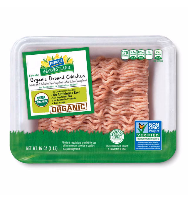 Perdue Harvestland Organic Ground Chicken, Free Range, Non-GMO, All Natural, Fresh, 16 oz.