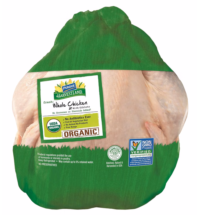 Perdue Harvestland, Organic Whole Chicken, with Giblets, Free Range, 5 lb