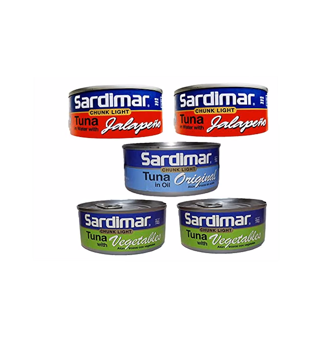 Atun Sardimar - 5 Tuna Assorted Variety Pack (2 Vegetable, 2 Jalapeno, 1 Original) 4.98 oz each can