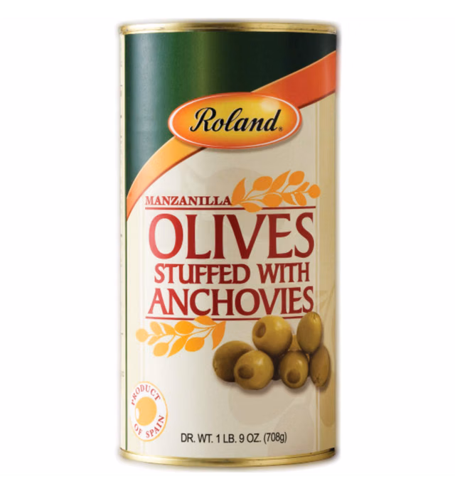 Roland Foods Manzanilla Olives Stuffed with Anchovies, Specialty Imported Food, 1 Lb 9 Oz Can