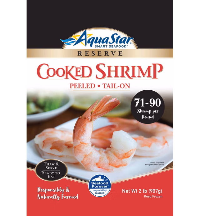 Aqua Star, Cooked Peeled Tail-on Shrimp, 71-90ct, 2 lb (Frozen)