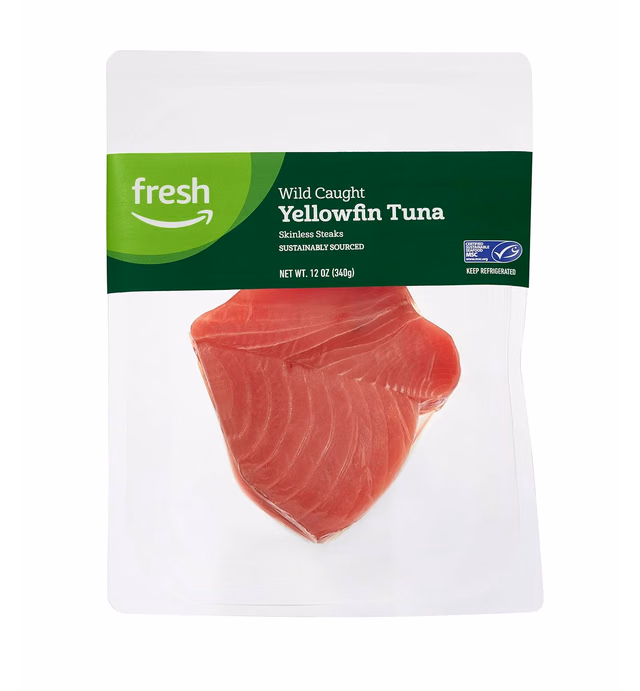 Fresh Brand – Wild Caught Yellowfin Tuna Skinless Steaks, 12 oz, Sustainably Sourced (Previously Frozen)