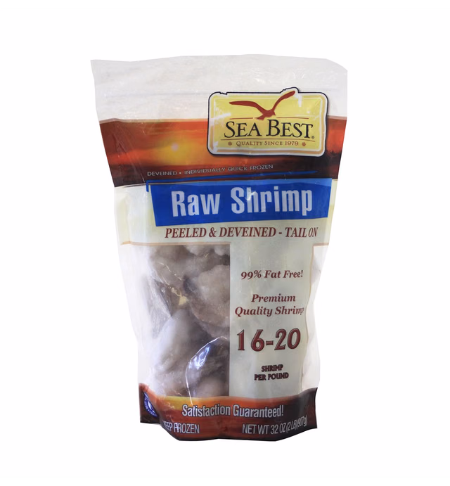 Sea Best 16/20 Count Peeled and Deveined Tail On Shrimp, 2 Pound (Pack of 1)