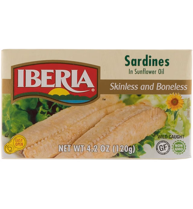 Iberia Skinless & Boneless Sardines in Oil, 4.2 Ounce (Pack of 12) Gluten Free, Non GMO, Moist and Tender Low-Carb, Convenient Superfood
