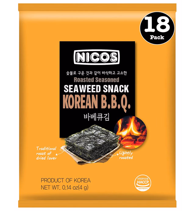 NICOS Roasted Seasoned Seaweed Snack TOGO (4g x 18) Korean BBQ flavor