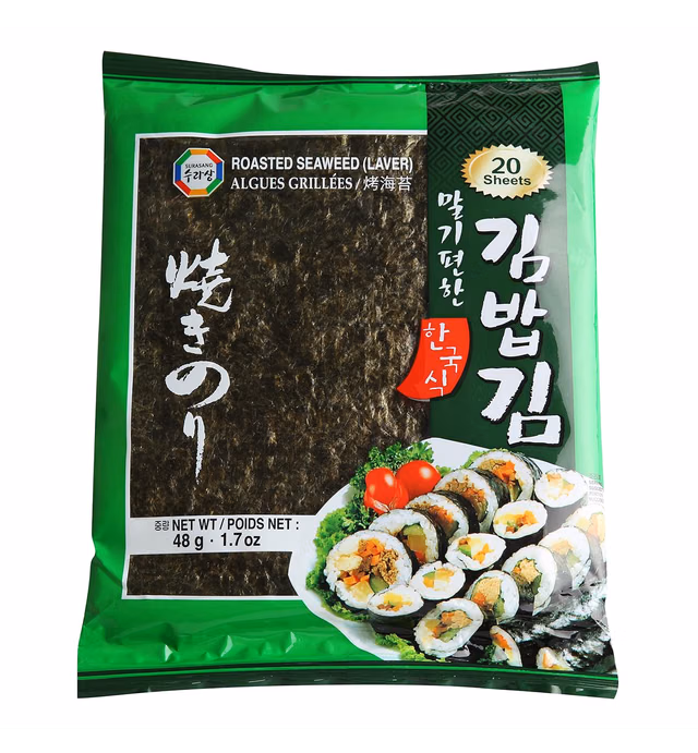 Surasang Gimbap Roasted Seaweed Sheet, Korean Food, Sushi Nori, 20 Full Sheets, Pack of 3