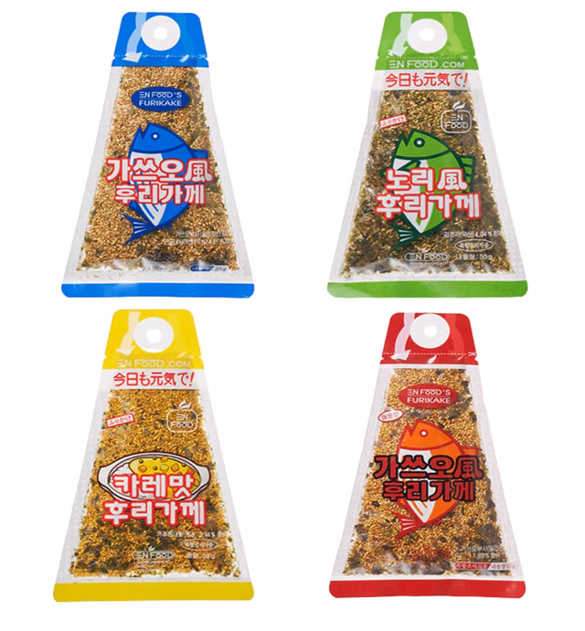 Japanese Rice Furikake, Nori Komi, Katsuo, Curry, Spicy Bonito - Umami Flakes, Seasoning, Rice Balls, Onigiri, Soup, and use for all purpose Pack of 4 (1.7oz/4 Flavor)